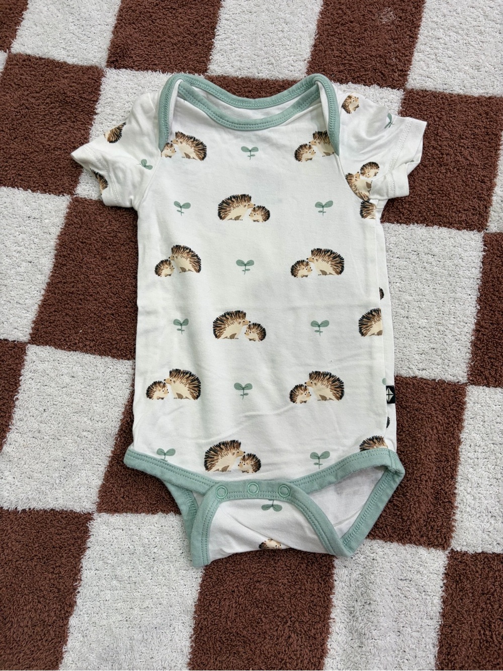 Kyte BABY Cream Hedgehog Print One-Piece with Sage Trim